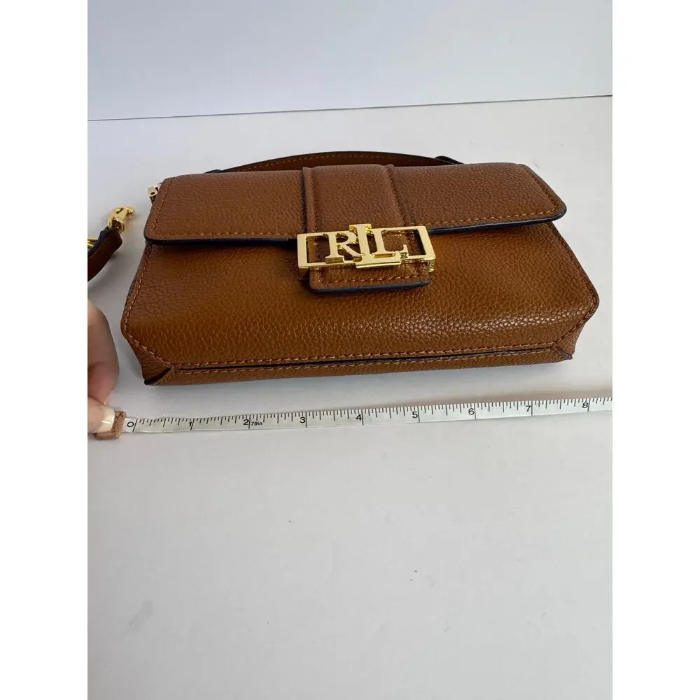 Lauren Ralph Lauren Spencer Leather Shoulder Bag Brown Gold LRL SAMPLE - Picture 14 of 16